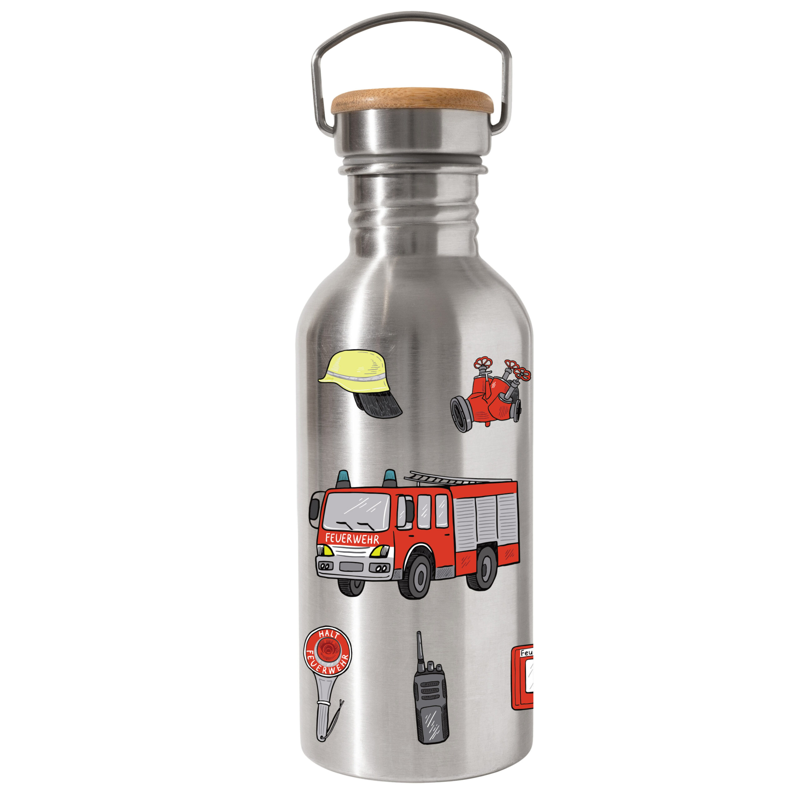 Trinkflasche Flasche Feuerwehr Geschenk jungen Edelstahl Bambusdeckel Kindergarten schule Schulanfang woidkind